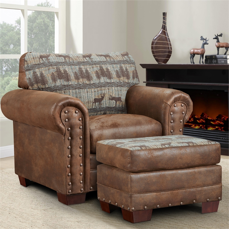 American Furniture Classics Deer Teal Arm Chair with Matching Ottoman