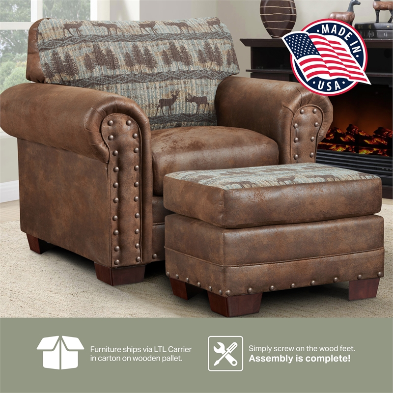 American Furniture Classics Deer Teal Arm Chair with Matching Ottoman