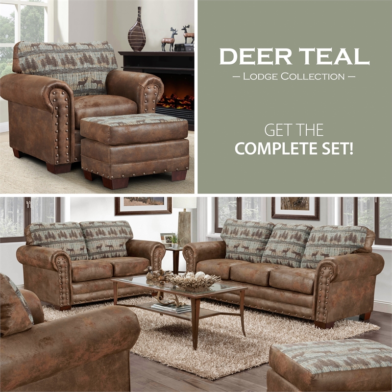 American Furniture Classics Deer Teal Arm Chair with Matching Ottoman