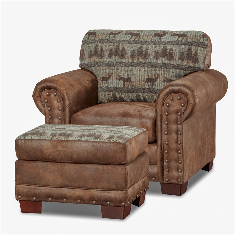 American Furniture Classics Deer Teal Arm Chair with Matching Ottoman