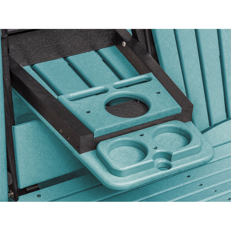 Two Seat Fan Back Glider with Drop Down Table/Cup Holder in Aruba Blue/Black