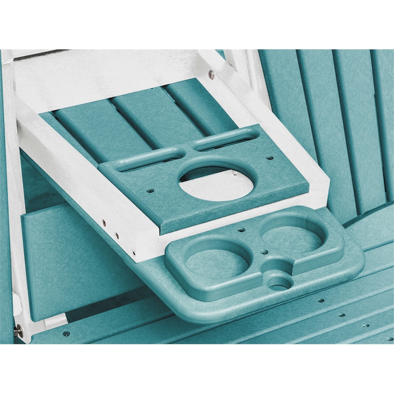 Two Seat Fan Back Glider with Drop Down Table/Cup Holder in Aruba Blue/White