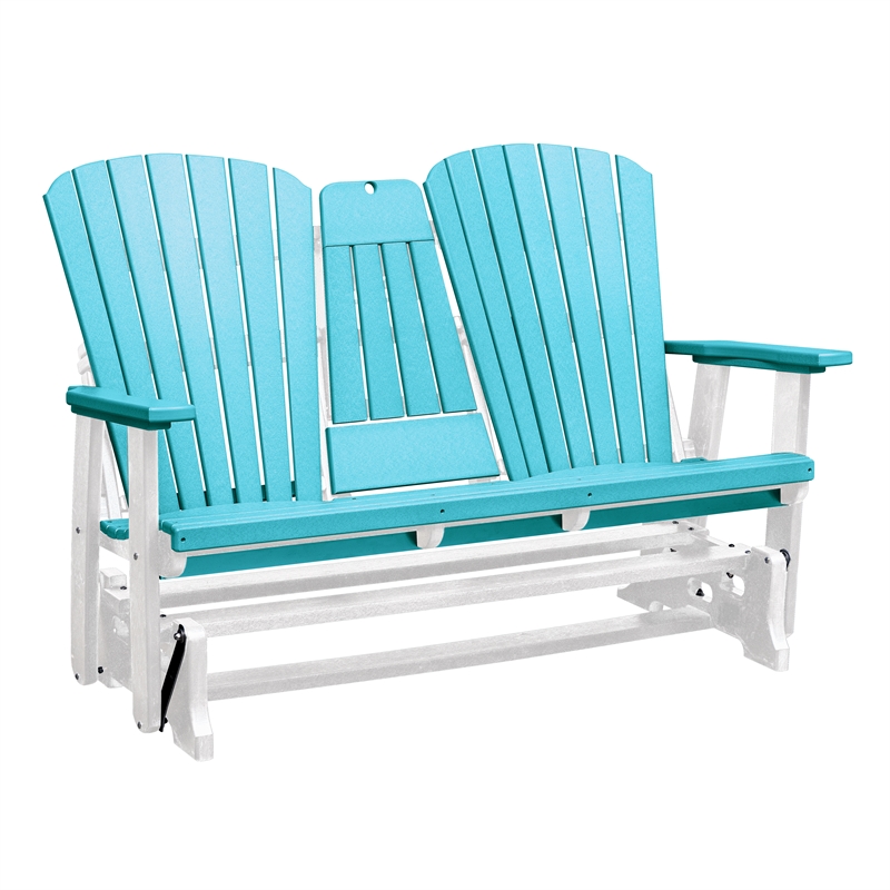 Two Seat Fan Back Glider with Drop Down Table/Cup Holder in Aruba Blue/White