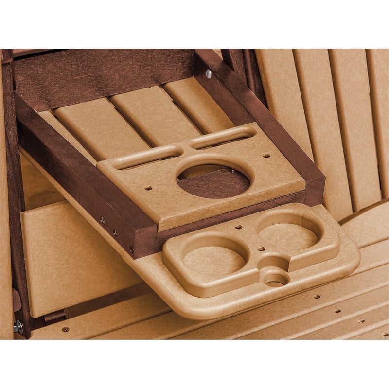 Two Seat Fan Back Glider with Drop Down Table/Cup Holder in Cedar/Tudor