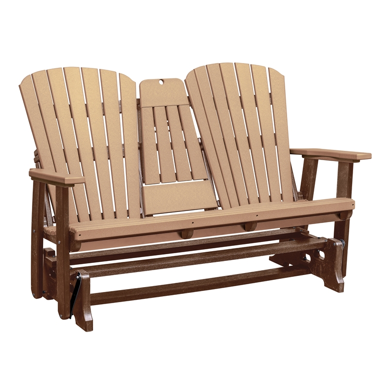 Two Seat Fan Back Glider with Drop Down Table/Cup Holder in Cedar/Tudor