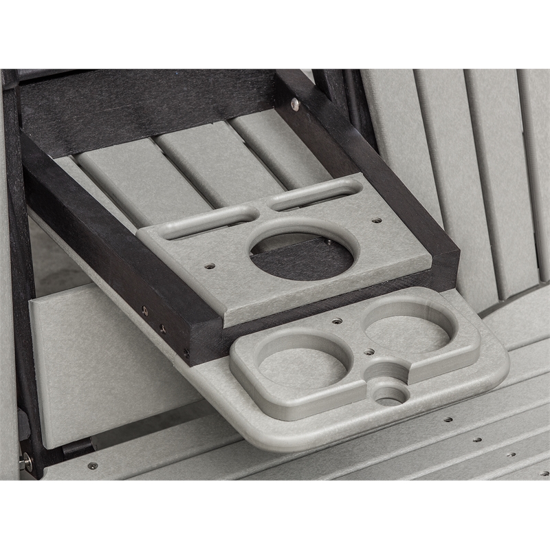 Two Seat Fan Back Glider with Drop Down Table/Cup Holder in Light Gray/Black