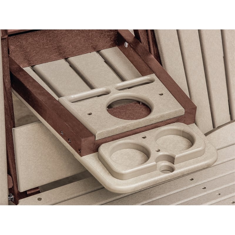 Two Seat Fan Back Glider with Drop Down Table/Cup Holder in Weatherwood/Tudor