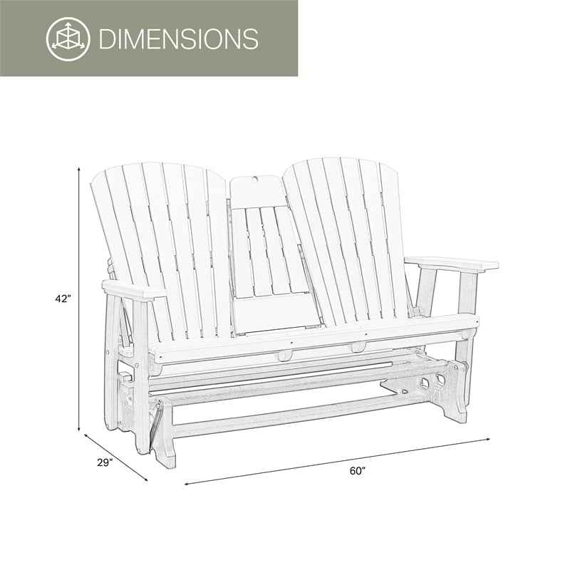 Two Seat Fan Back Glider with Drop Down Table/Cup Holder in Cedar/Black