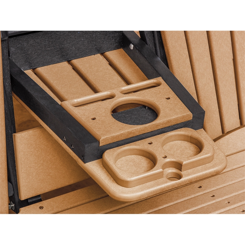 Two Seat Fan Back Glider with Drop Down Table/Cup Holder in Cedar/Black
