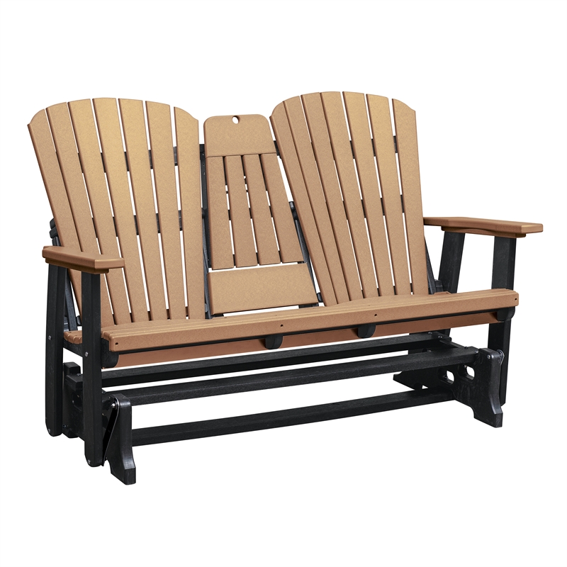 Two Seat Fan Back Glider with Drop Down Table/Cup Holder in Cedar/Black