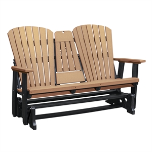 Two Seat Fan Back Glider with Drop Down Table/Cup Holder in Cedar/Black