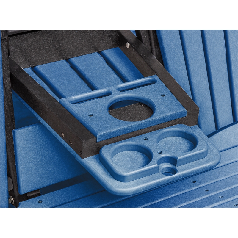 Two Seat Fan Back Glider with Drop Down Table/Cup Holder in Blue/Black