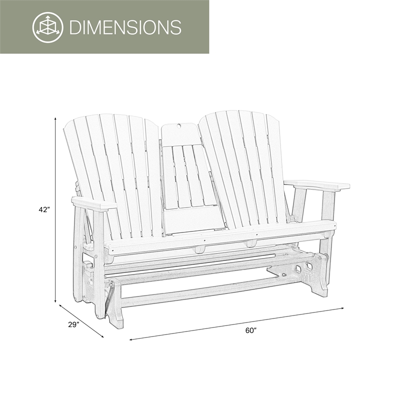 Two Seat Fan Back Glider with Drop Down Table/Cup Holder in Weatherwood/White