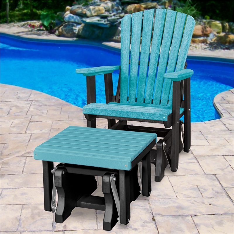 Fan Back Glider and Ottoman Glider in Aruba Blue/Black