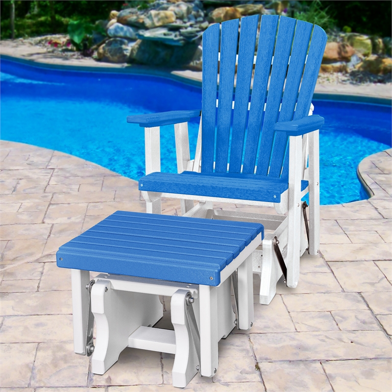 Fan Back Glider and Ottoman Glider in Blue/White