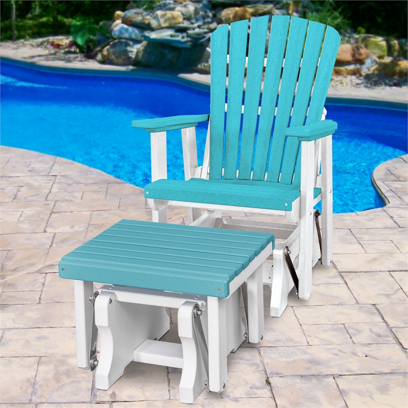 Fan Back Glider and Ottoman Glider in Aruba Blue/White