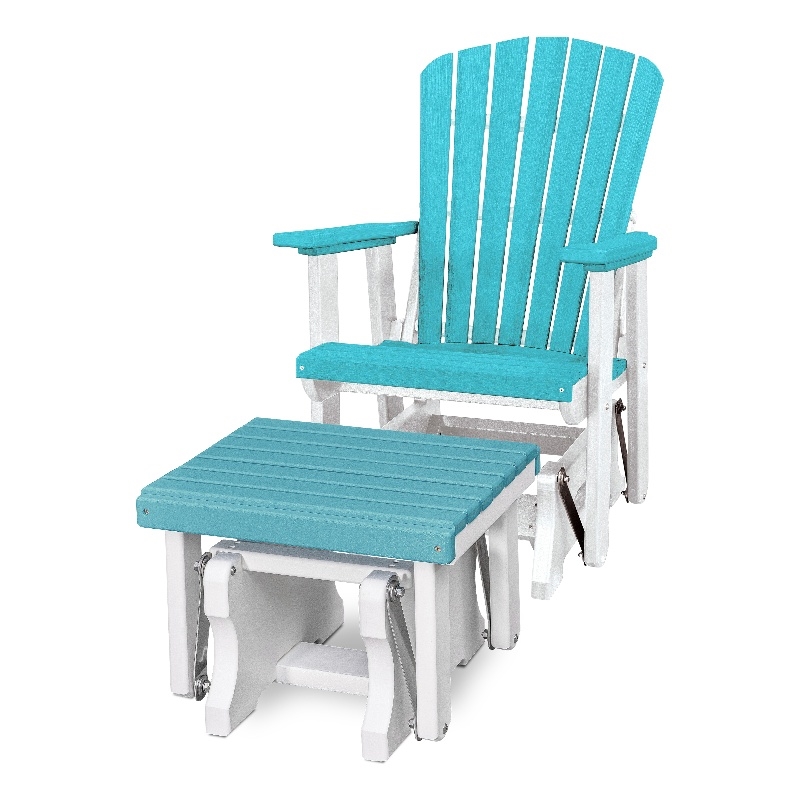 Fan Back Glider and Ottoman Glider in Aruba Blue/White