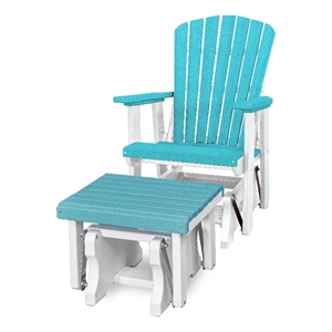 Fan Back Glider and Ottoman Glider in Aruba Blue/White