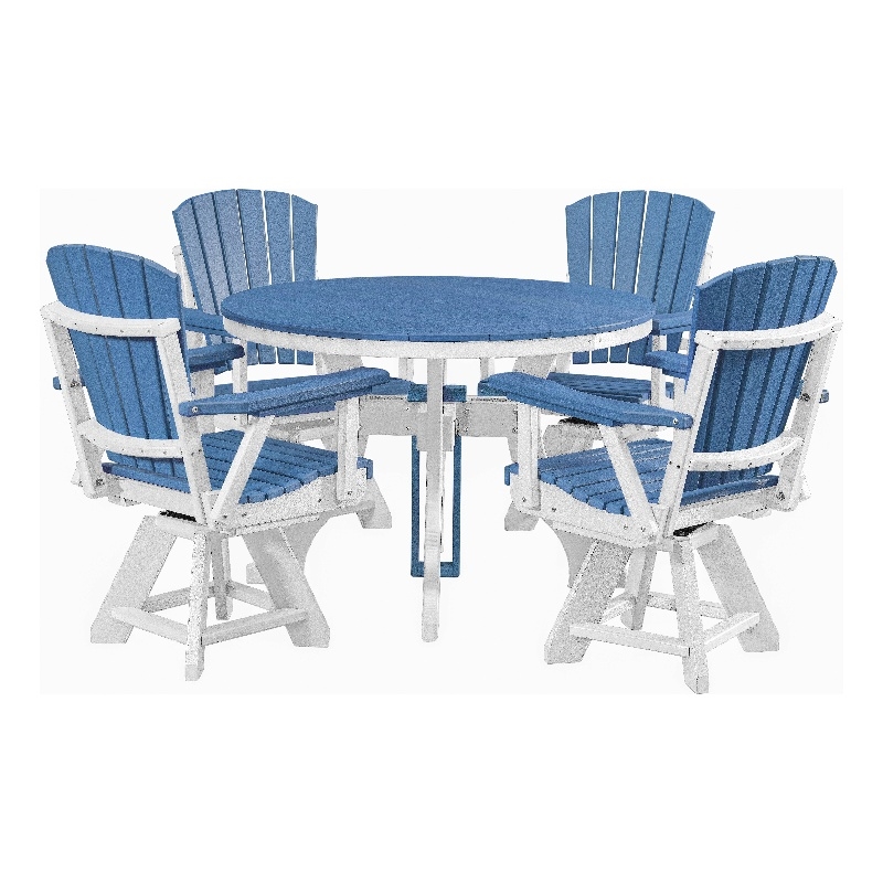 Five Piece Round Dining Height Dining Set in Blue/White
