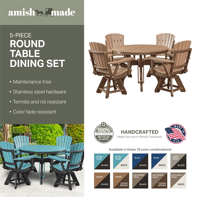 Five Piece Round Dining Height Dining Set in Cedar/Black