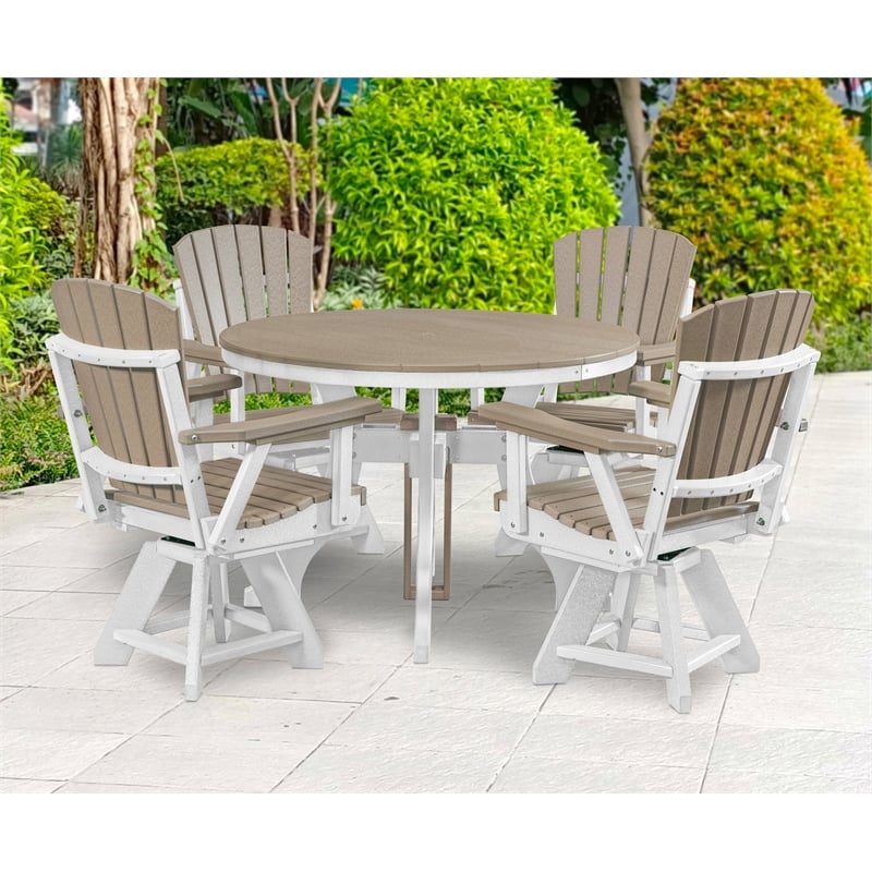 Five Piece Round Dining Height Dining Set in Weatherwood/White