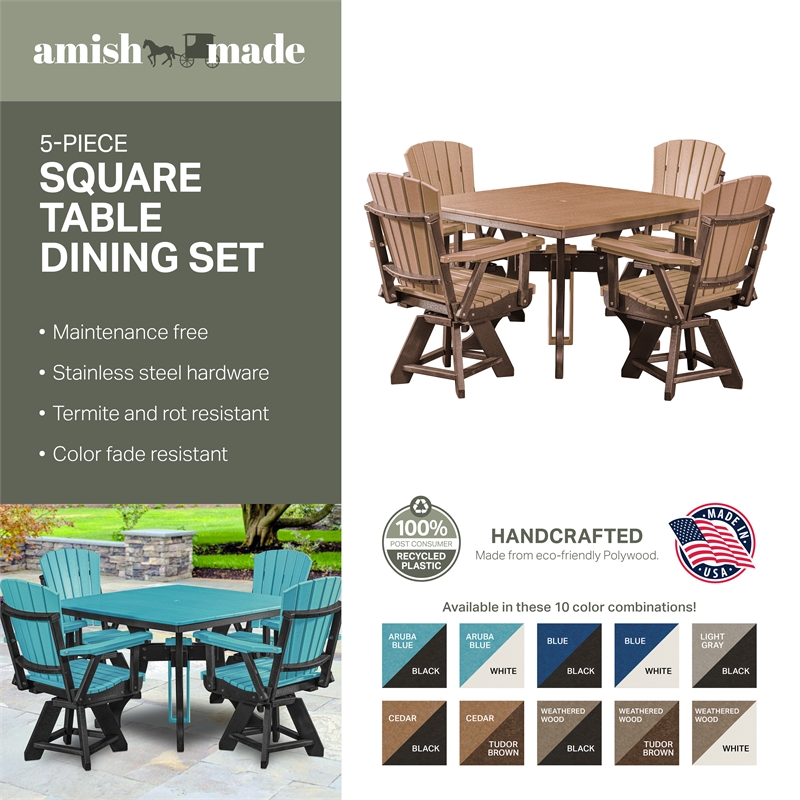 Five Piece Square Dining Height Dining Set in Cedar/Black