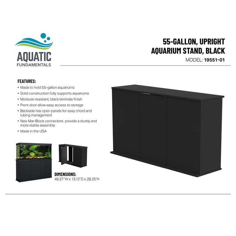 Aquatic Fundamentals 55 Gallon Black Upright Aquarium Stand