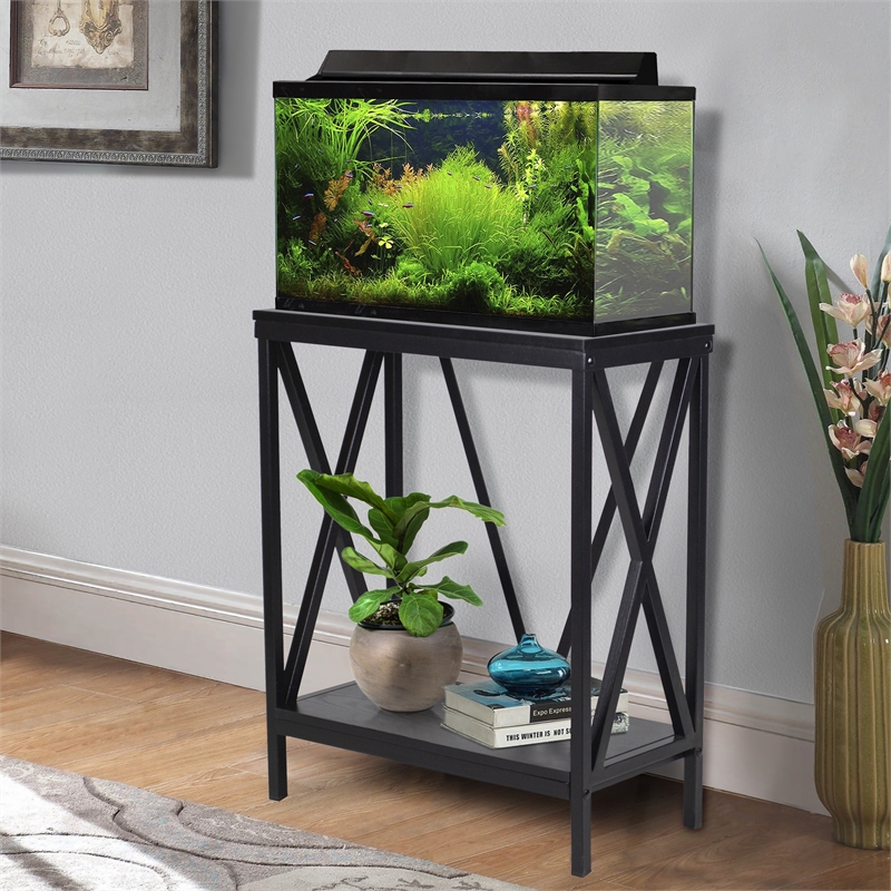 Aquatic Fundamentals 20 Gallon Steel X Frame Aquarium Stand with lower shelf
