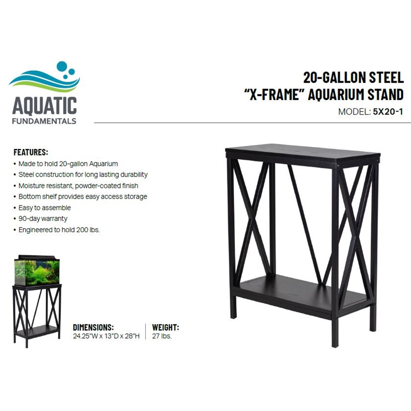 Aquatic Fundamentals 20 Gallon Steel X Frame Aquarium Stand with lower shelf