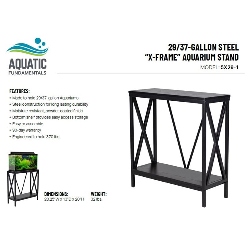 Aquatic Fundamentals 29/37 Gallon Steel X Frame Aquarium Stand with lower shelf