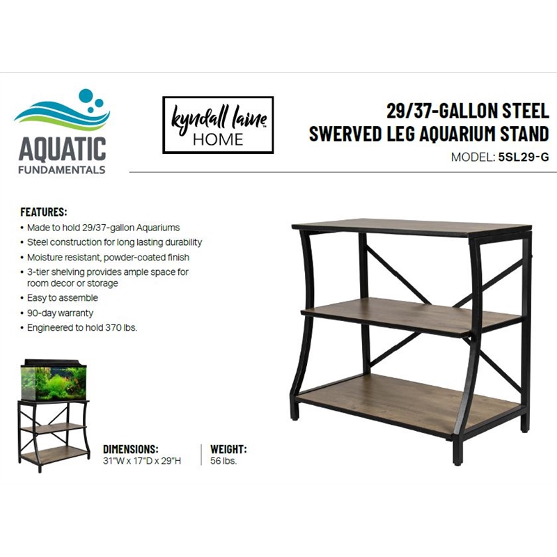 Aquatic Fundamentals 29/37 Gallon 3-Tier Aquarium Stand Swerved Front Leg