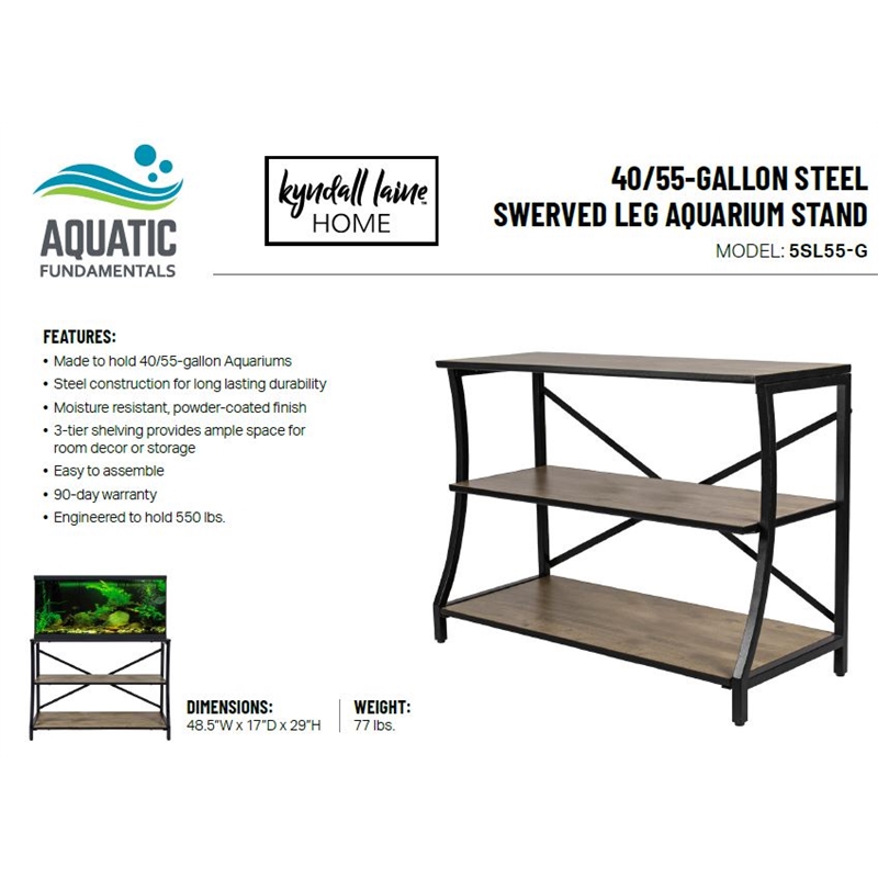 Aquatic Fundamentals 40/55 Gallon 3-Tier Aquarium Stand Swerved Front Leg