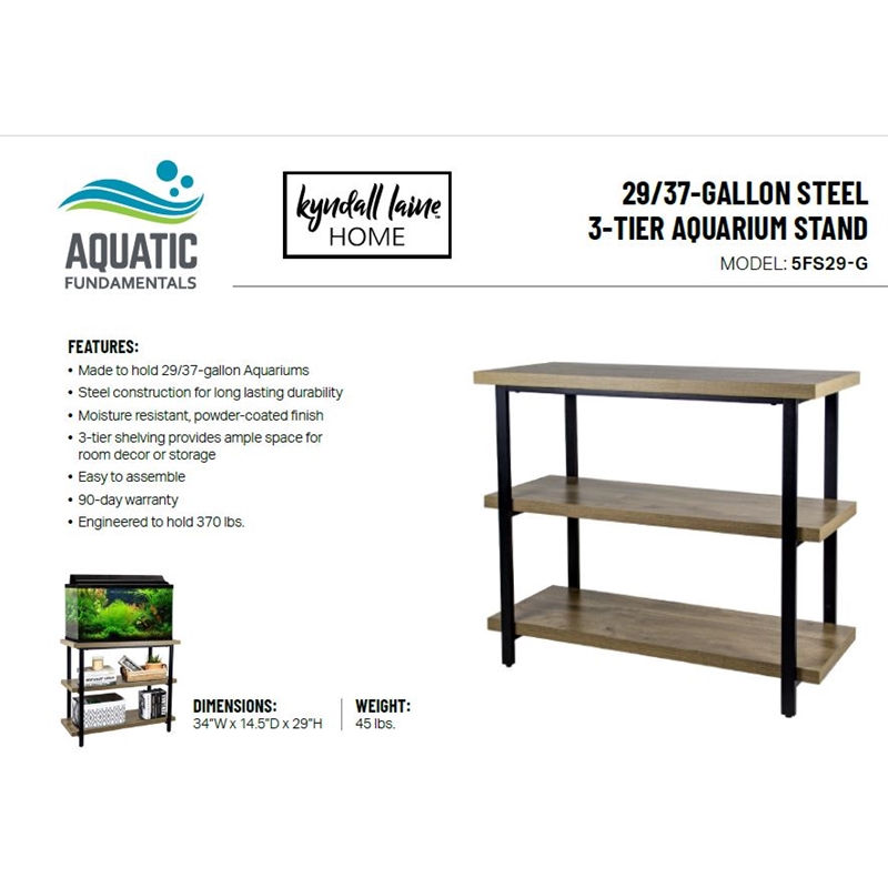 Aquatic Fundamentals 29/37 Gallon 3-Tier Aquarium Stand Gray Wash