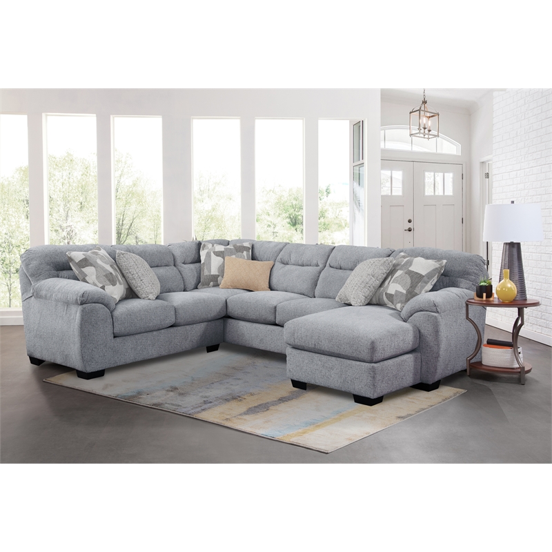 American Furniture Classics Cabral Slate U Shaped Sectional with 6 Throw Pillows