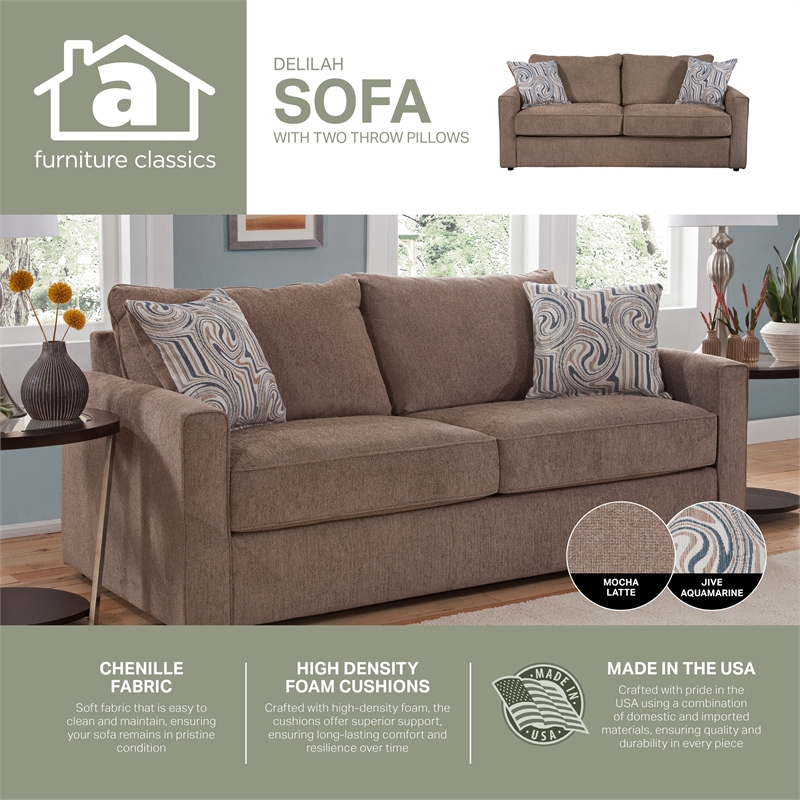 American Furniture Classics Delilah Sofa with 2 Throw Pillows