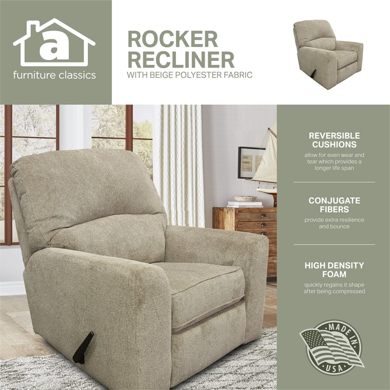American Furniture Classics Rocker Recliner Chair in Beige Polyester