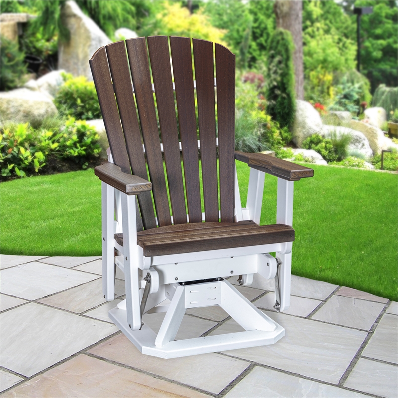 American Furniture Classics Fan Back Swivel Glider in Brazilian Walnut/White