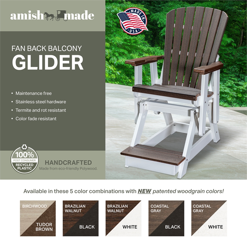 American Furniture Classics Fan Back Balcony Glider in Coastal Gray/Black