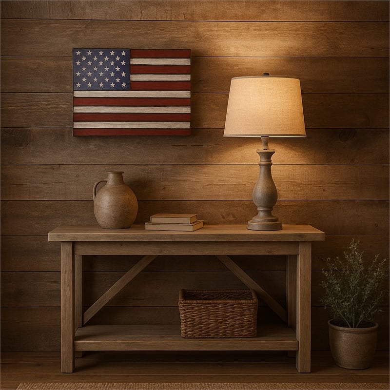 Mini American Flag Wall Display with Hidden Locking Gun Concealment
