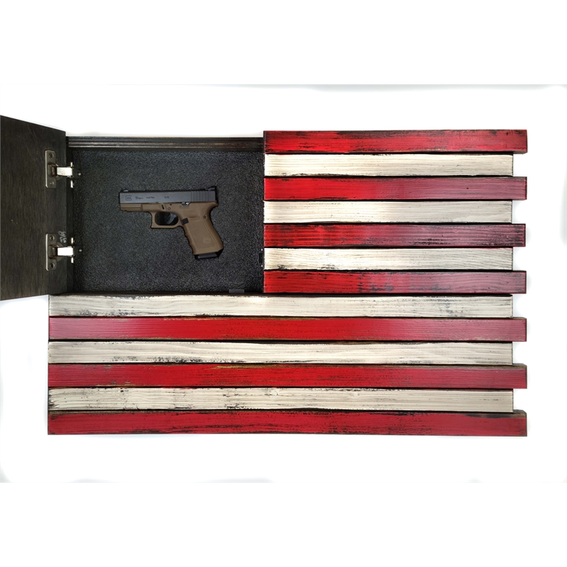 Small American Flag Wall Hanging Gun Concealment with Two Secret Compartments