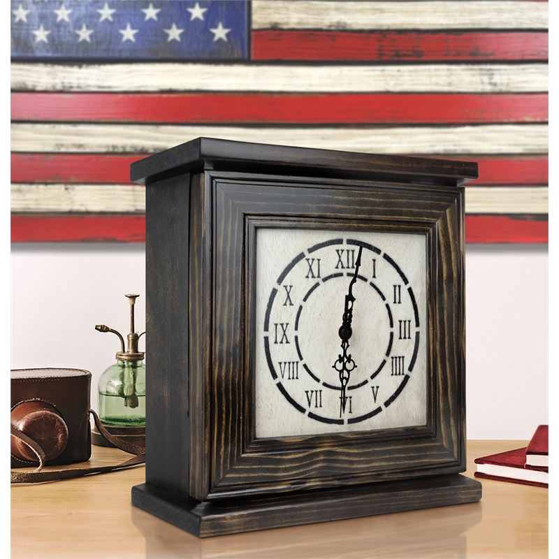 Mantel Clock in Dark Walnut Veneer with Secret Compartment