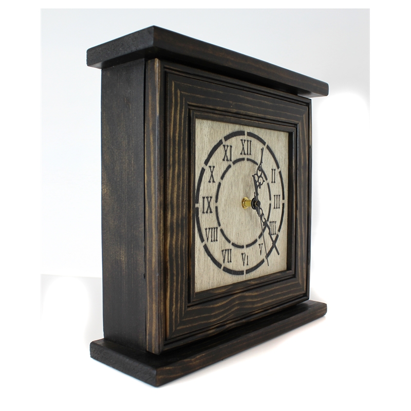 Mantel Clock in Dark Walnut Veneer with Secret Compartment