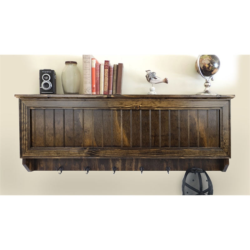 Large Wall Hanging Coat Rack in Dark Walnut with Secret Locking Gun Concealment