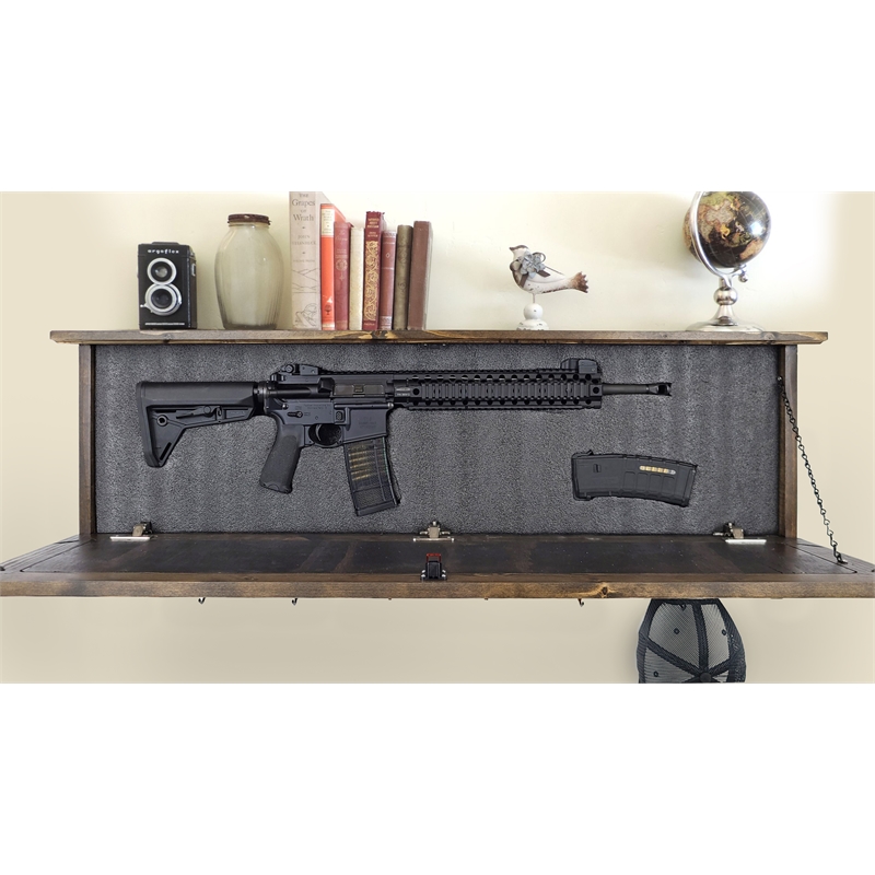 Large Wall Hanging Coat Rack in Dark Walnut with Secret Locking Gun Concealment