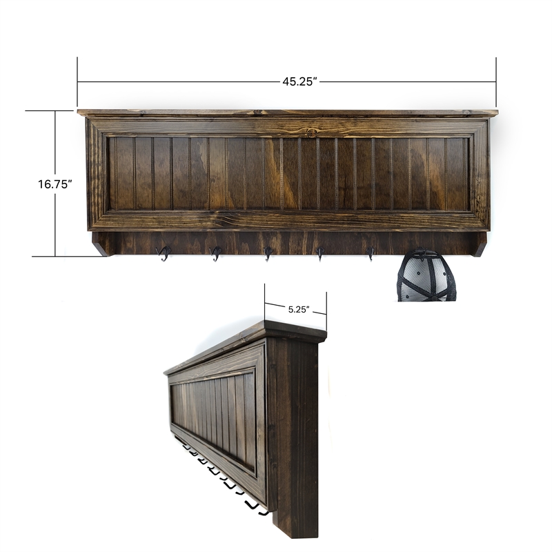 Large Wall Hanging Coat Rack in Dark Walnut with Secret Locking Gun Concealment