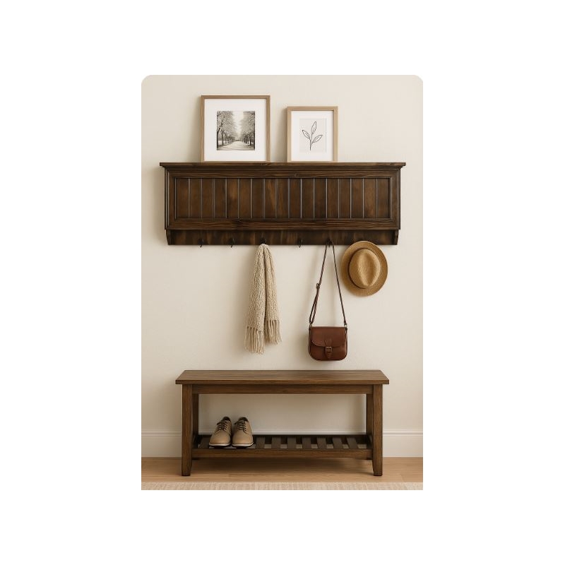 Large Wall Hanging Coat Rack in Dark Walnut with Secret Locking Gun Concealment