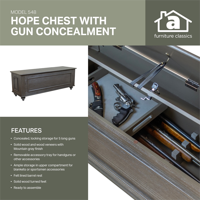 American Furniture Classics Model 548 Hope Chest with Gun Concealment Grey