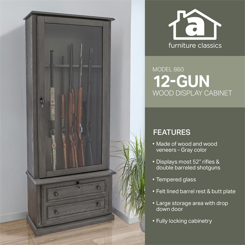 American Furniture Classics Model 860 Classic 12 Gun Cabinet Grey
