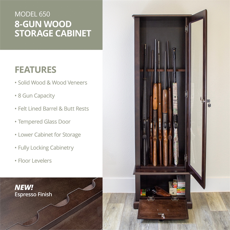 American Furniture Classics Model 650 8 Gun Cabinet with locking glass door