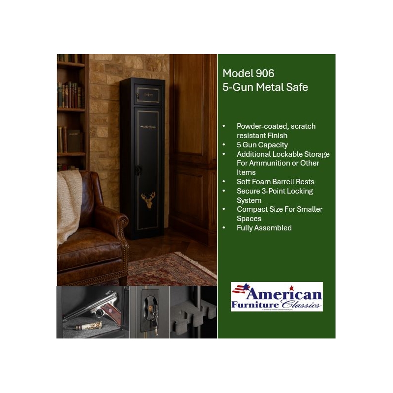 American Furniture Classics Model 906 5 Gun Metal Security Cabinet